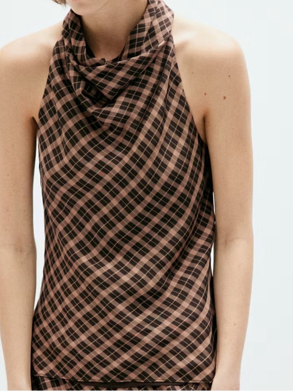 Mango Brown and Black DRAPED CHECKERED TOP 4112